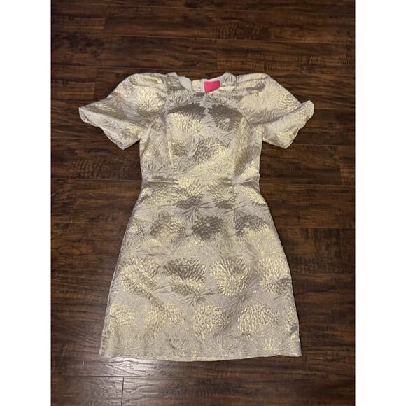 Lilly Pulitzer Dresses & Skirts - Lilly Pulitzer Brocade Puff Sleeve Mini Dress Metallic Gold White Size 4